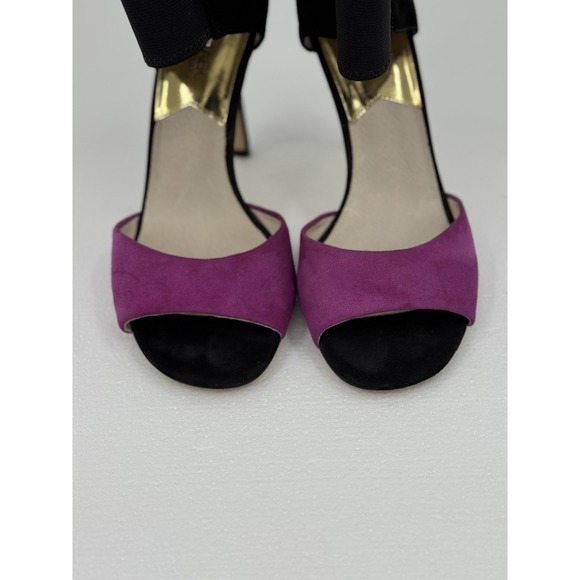 Michael Kors Sivian Suede Ankle Strap Heels Purple Black Stiletto Sandals Sz 8.5 - Picture 4 of 9